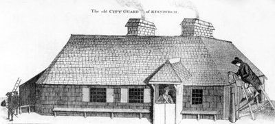 Oude stadswacht van Edinburgh met het houten paard voor het straffen van de soldaat, 1786 door John Kay